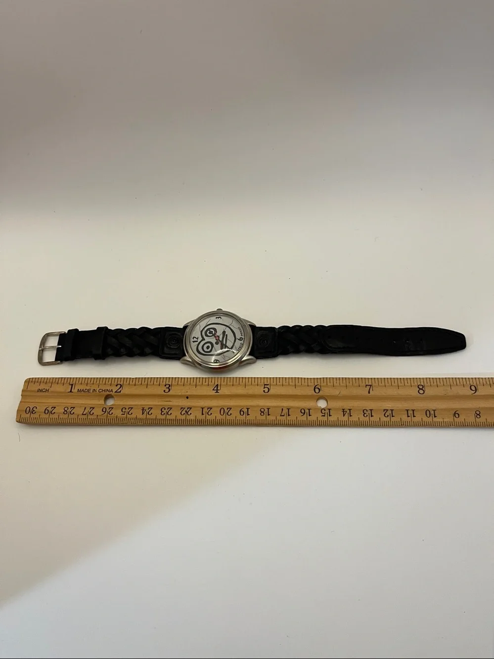 Ferco Indiglo Black Braided Leather Strap Watch with Silver Case and White Dial
